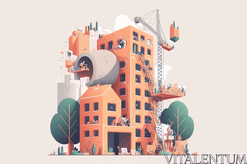 City Block Illustration with Playful Characters AI Image