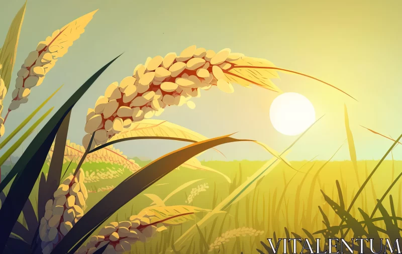 Traditional Vietnamese Field and Sun Illustration AI Image