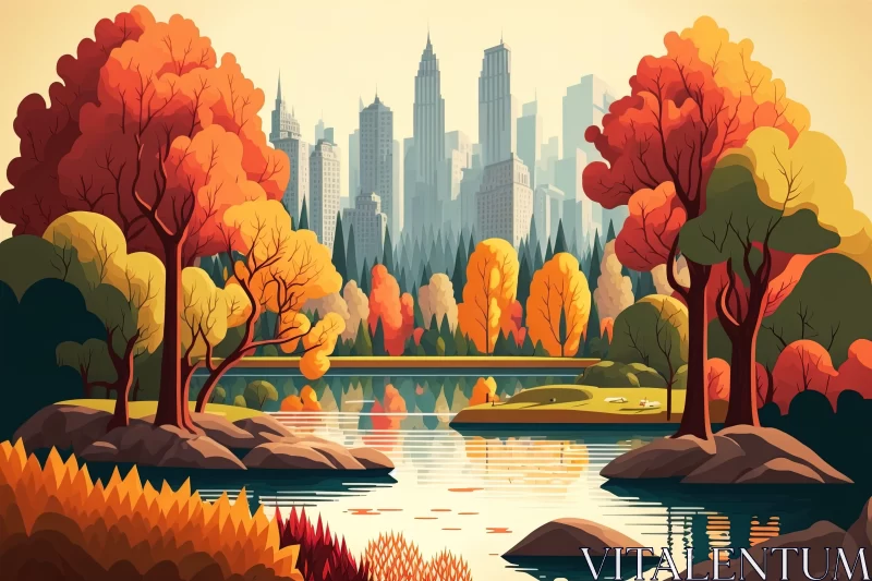 Autumn Cityscape: A Blend of Metropolis and Nature AI Image