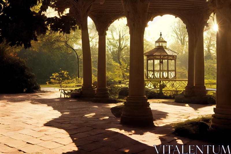Golden Light Bathed Gazebo in a Secluded Setting AI Image