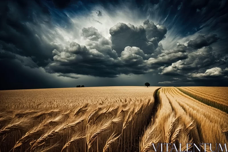 Impending Storm over Wheat Field - A Study in Contrast and Motion AI Image