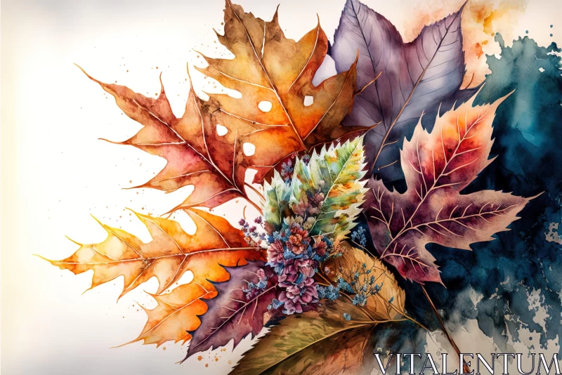 Colorful Leaves in Fantasy Realism: A Watercolor Illustration AI Image