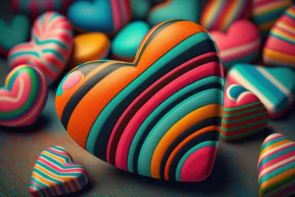 Colorful Striped Hearts in Candycore Aesthetic