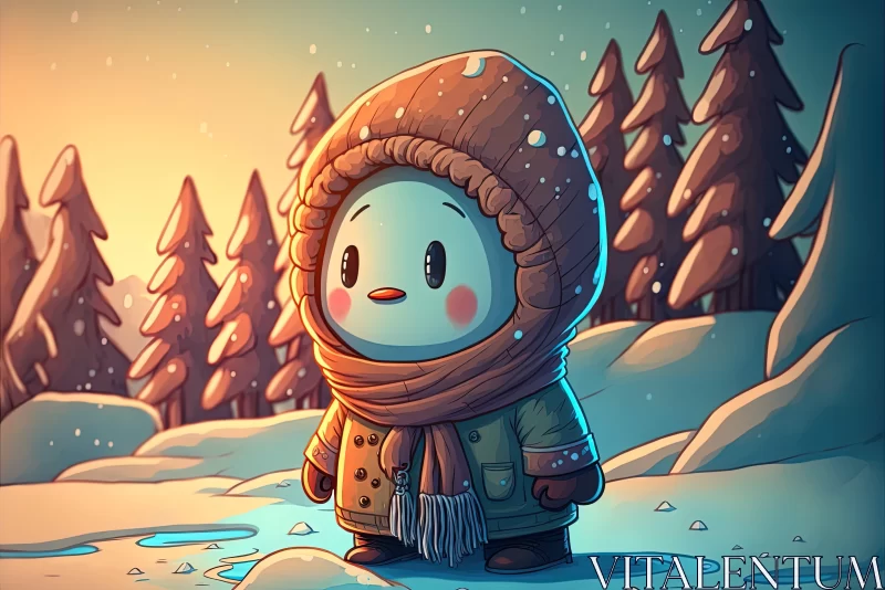 Cute Cartoon Character in a Winter Landscape AI Image