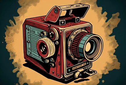 Detailed Pop Art Vintage Camera Illustration