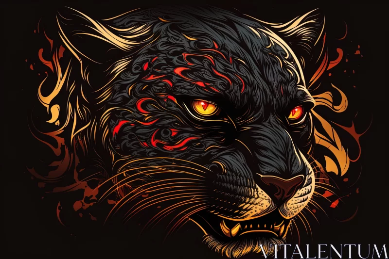 Leopard in Flames: Neo-Traditional Japanese Art Illustration AI Image