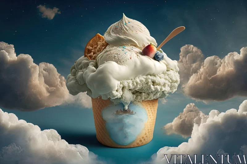 Surreal Ice Cream Cone in the Clouds - Photorealistic Art AI Image
