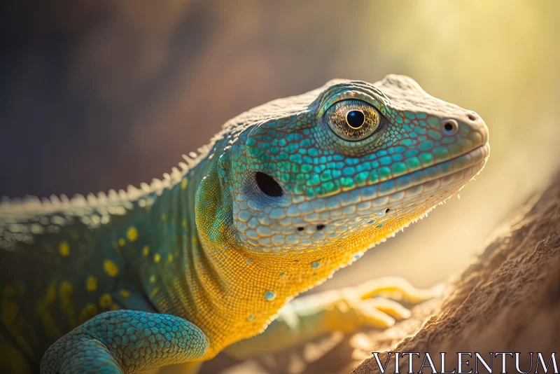 Tropical Color Lizard in Golden Light - A Captivating Gaze AI Image