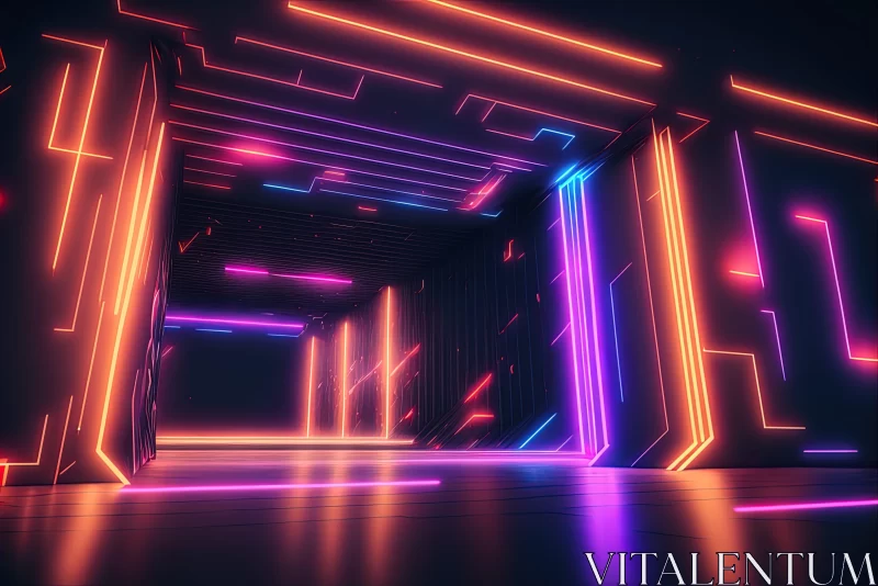 Neon Lit Corridor: A Playful Melding of Minimalism and Futurism AI Image