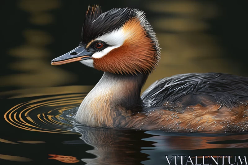 Bird Swimming in Water: A Furry Art Painting in Light Orange and Dark Brown AI Image