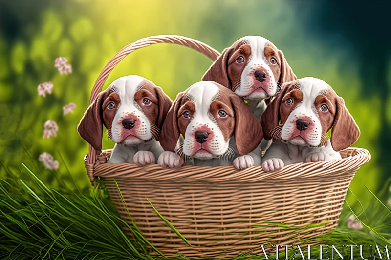 Illustrated Puppies in Basket - A Display of Playful Innocence AI Image