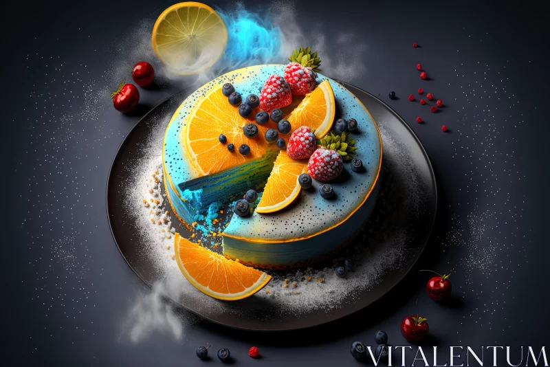 Stylistic Nature Cake Scene in Blue and Orange AI Image
