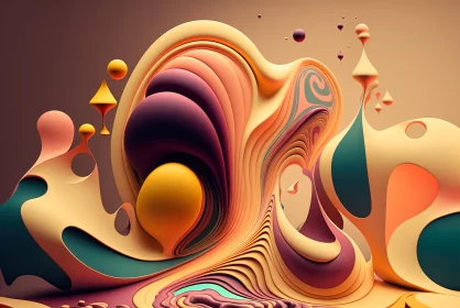 3D Artistic Illustration: Abstract Organic Forms and Colorful Compositions