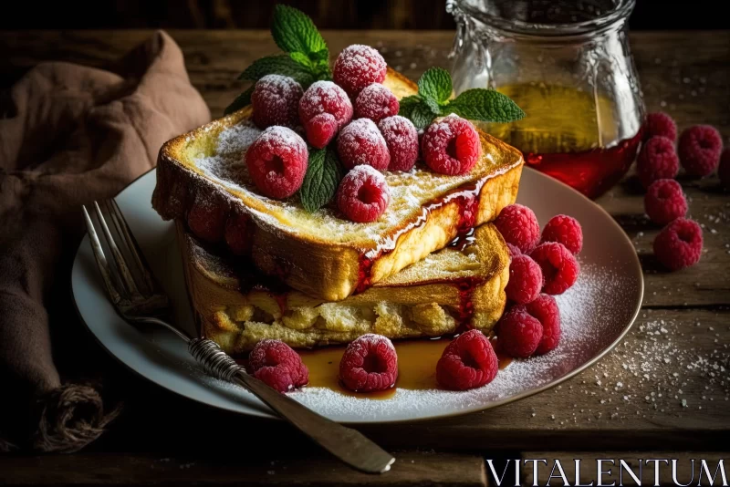 Enchanting French Toast with Raspberries and Syrup - A Rusticcore Fairy Tale AI Image