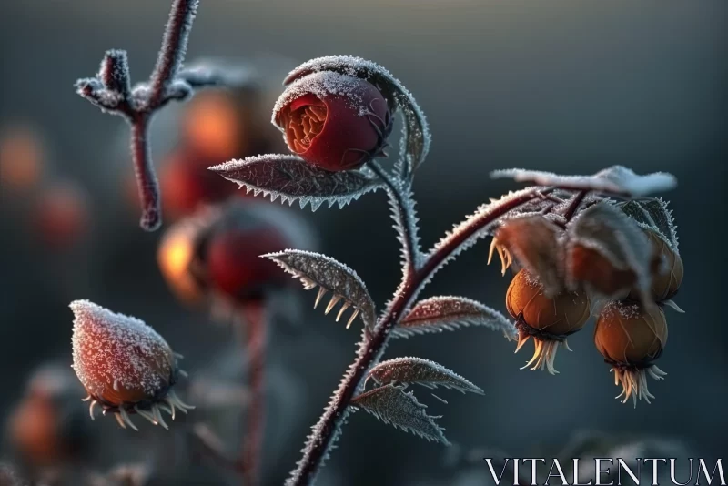 Frost Covered Roses in Winter - A Naturalistic Depiction AI Image