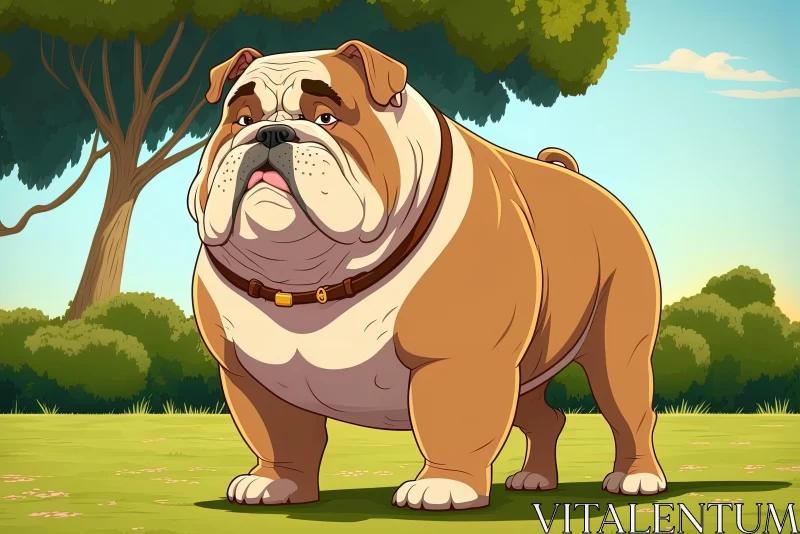 Cartoon Bulldog in Countryside - Detailed Game Art Portraiture AI Image