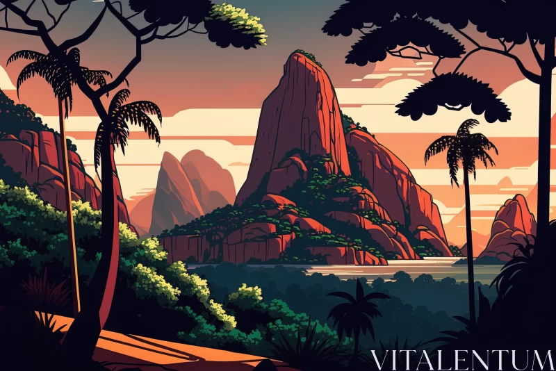 Tropical Landscape in Art Nouveau Style AI Image