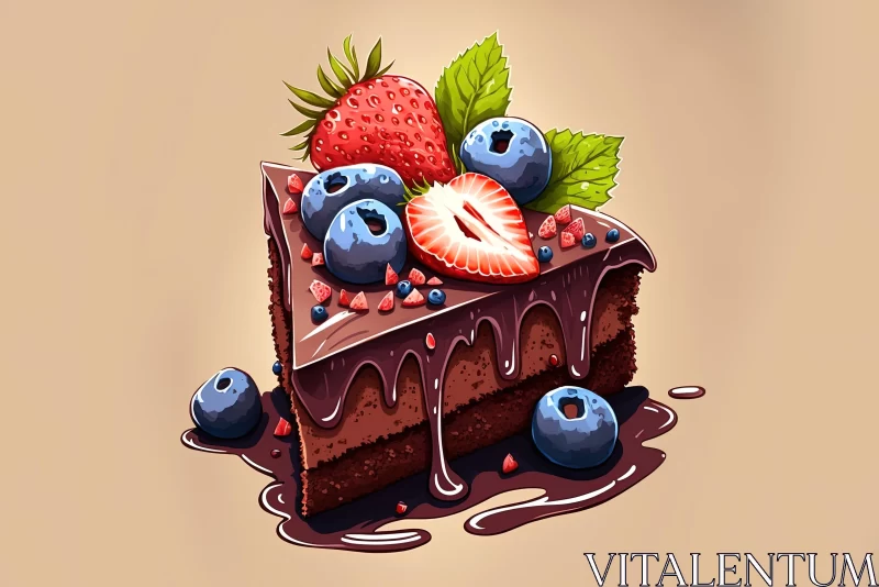 Chocolate Cake with Berries Illustration - Cartoon Realism Art AI Image