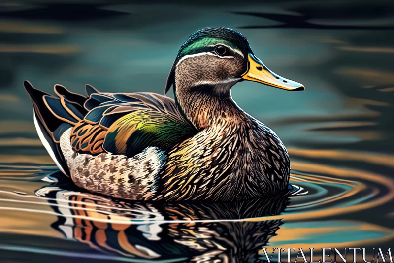 Detailed Shaded Duck in Water - Artistic Representation AI Image