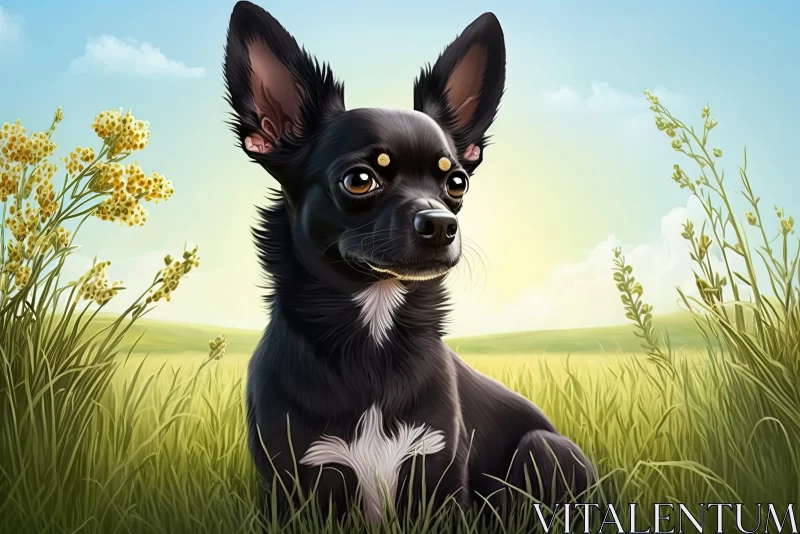 Charming Chihuahua Puppy in a Lush Prairiecore Landscape AI Image