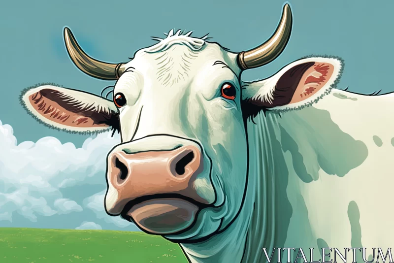 Graphic Novel Style Cow in Meadow Illustration AI Image