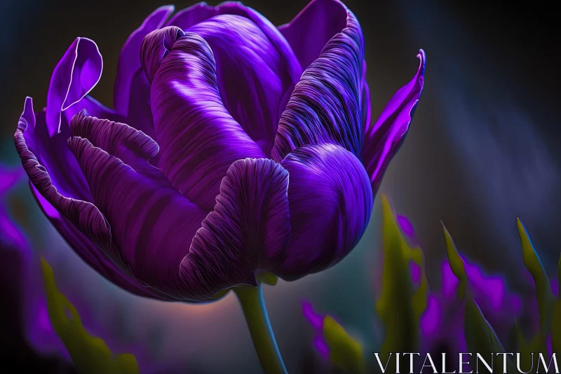 Purple Tulip in Full Bloom - A Digital Art Masterpiece AI Image