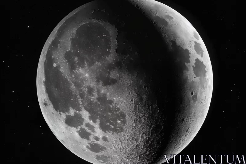 Monochrome Moon: A Detailed View of Lunar Landscapes AI Image