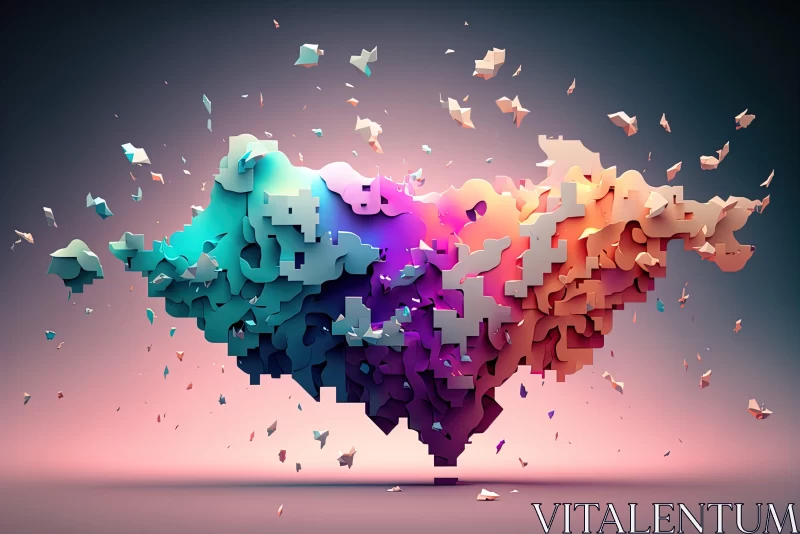 3D Art Wallpaper: Abstract Heart and Colorful Cloudscapes AI Image
