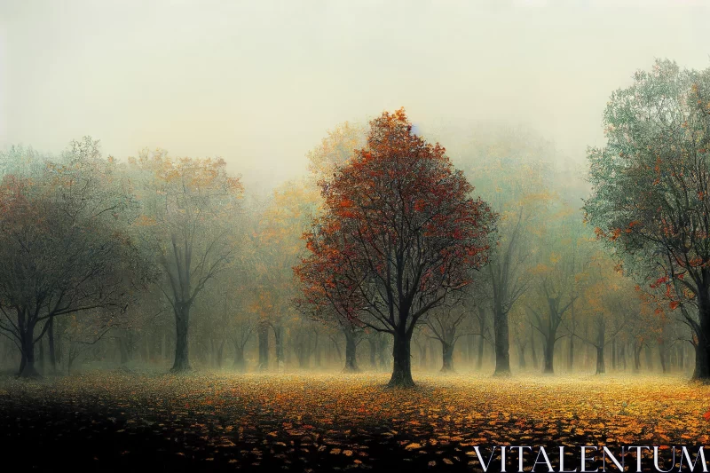 Foggy Autumn Forest Scene - Photorealistic Landscape Art AI Image