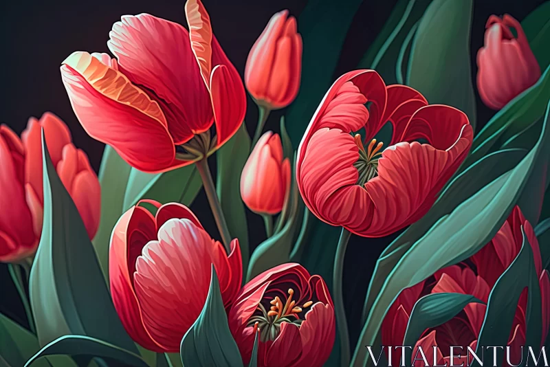 Captivating Red Flowers Artwork in a Cartoon Style AI Image