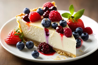 Cheesecake Slice Adorned with Berries - A Symbol of American Consumer Culture