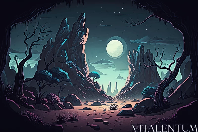 Dark Fantasy Landscape Art in a Lunarpunk Style AI Image