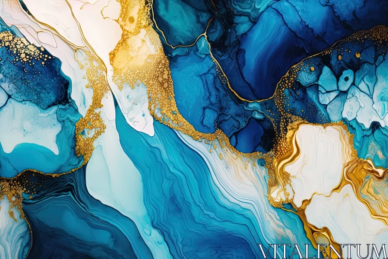 Abstract Blue and Gold Artwork - Organic Material and Fluid Color AI Image