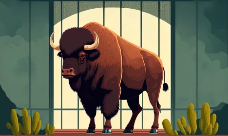 American Bison in Prison - Exotic Wildlife in Digital Art