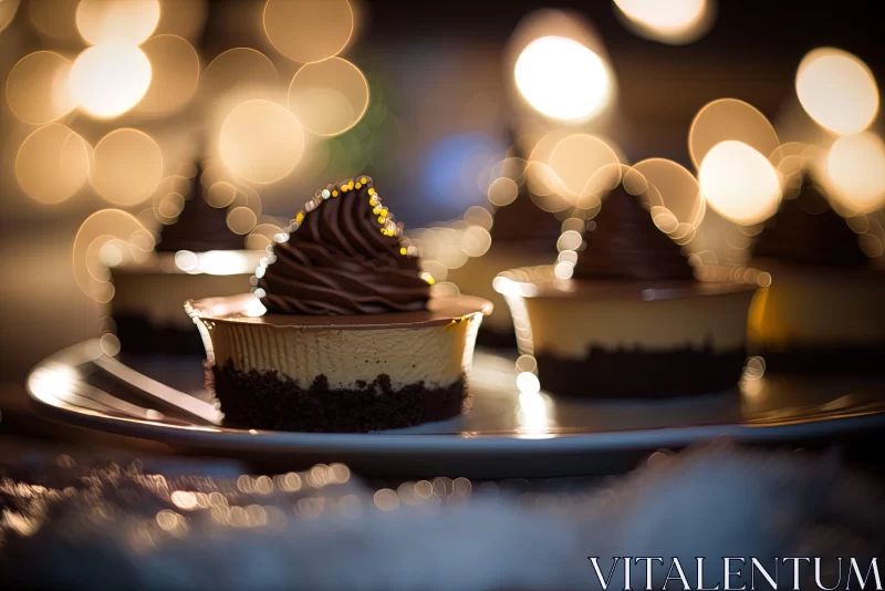Chocolate Cupcakes Captured in Night Photography - Gold Highlights AI Image
