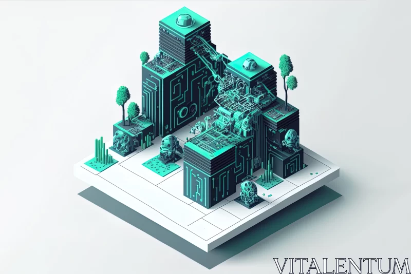 Emerald City: A 3D Isometric View of Industrial Charm AI Image