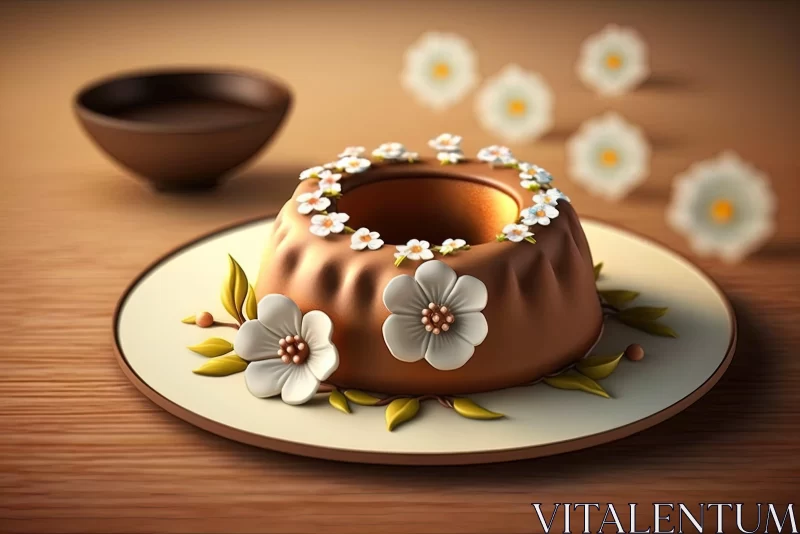 Asian-Inspired 3D Rendered Dessert with Flowers AI Image