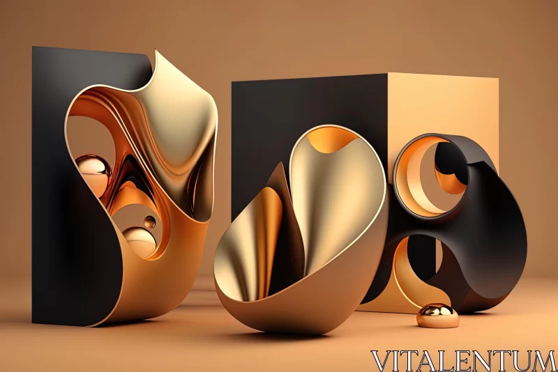 Abstract Gold and Black Sculpture in Vray Tracing Style AI Image