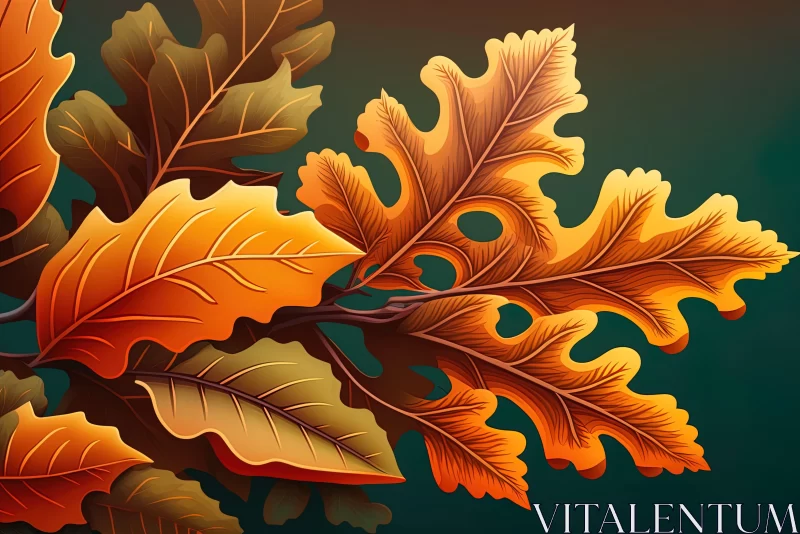 Psychedelic Autumn Oak Leaf Illustration AI Image