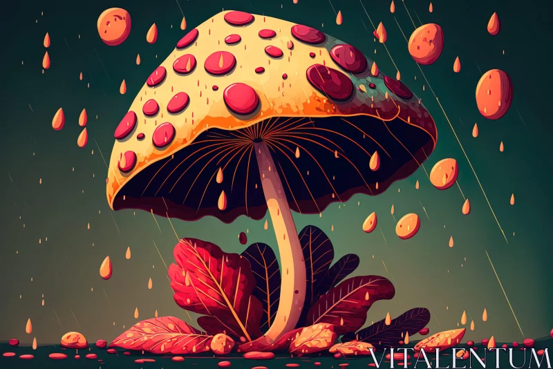 Psychedelic Mushroom in Rain Illustration AI Image