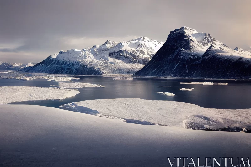 Unspoiled Arctic Landscape: A Blend of Sea, Snow and Mountain AI Image