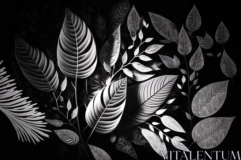 Surreal Black and White Leaf Illustration AI Image