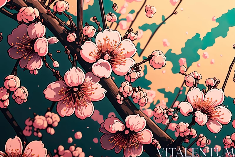 AI ART Cherry Blossom Tree in Pop Art Game Style Illustration