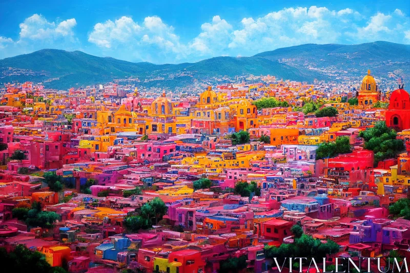 Colorful Mexican Cityscape Painting AI Image