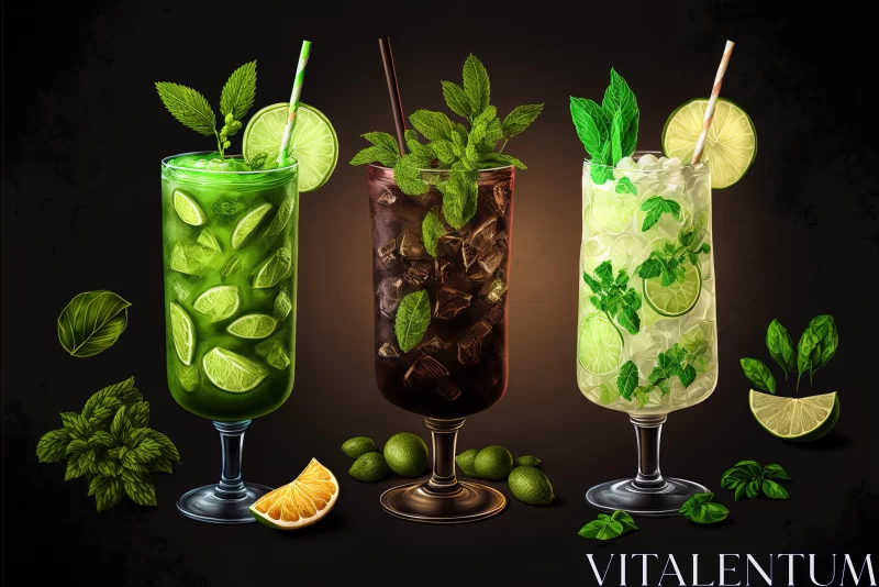Realistic Cocktails Still Life Illustrations in Vietnamese Style AI Image