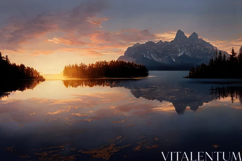 Sunrise Reflection on Lake and Mountains - A Whistlerian Landscape AI Image