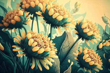 Yellow Sunflowers Illustration: Detailed Monochrome Artwork