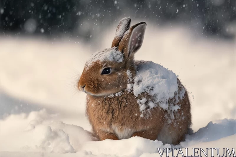 Adorable Rabbit in Snowy Landscape - Naturalistic Art Winner AI Image