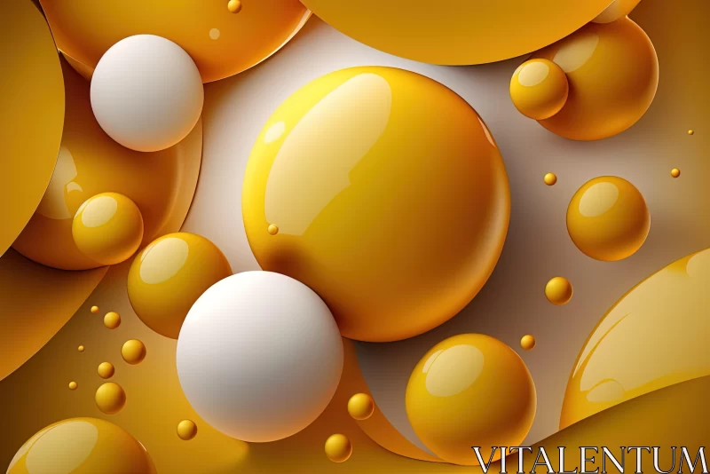 3D Spheres and Liquid Art on Yellow Background AI Image