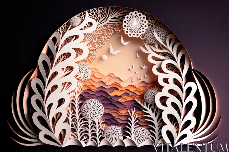 Intricate Paper Art: Landscapes and Nature Design AI Image